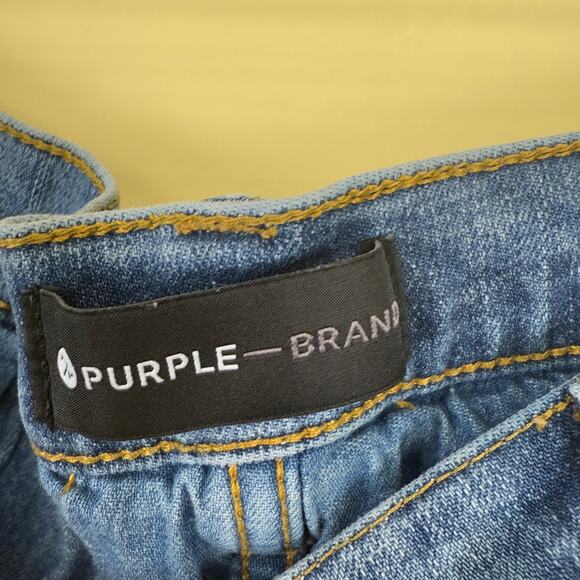 PURPLE BRAND Ripped Knee Blowout Slim Jeans Blue Distressed Denim P002 Size 34 - Picture 7 of 10